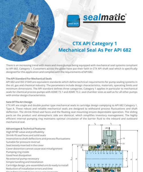CTX API Category 1 Mechanical Seal As Per API 682