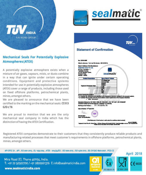 Mechanical Seals For Potentially Explosive Atmospheres (ATEX)