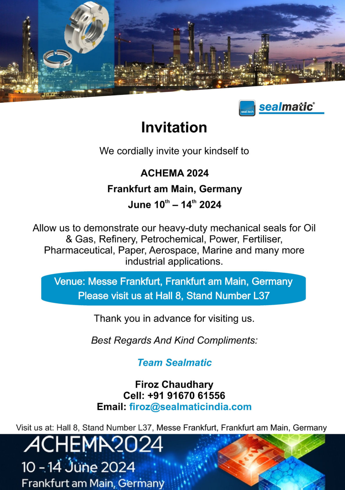 Meet The Sealing Experts At ACHEMA 2024, Messe Frankfurt, Germany